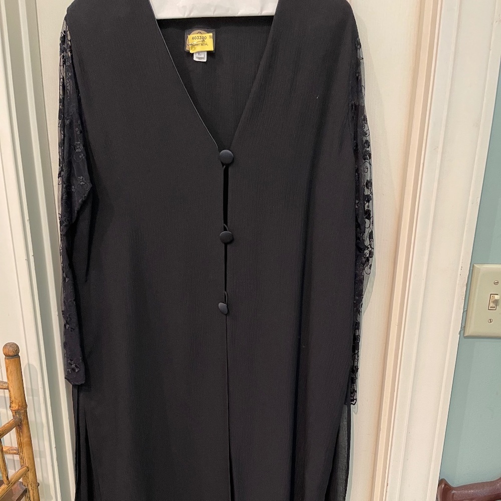 Midi Length Formal Ensemble with Coat Topper, Long Skirt and Pants